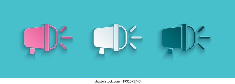 Paper cut Bicycle head lamp icon isolated on blue background. Cycling road sport night ride light. Paper art style. Vector