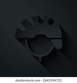 Paper cut Bicycle helmet icon isolated on black background. Extreme sport. Sport equipment. Paper art style. Vector