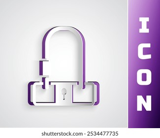 Papel cortado Bloqueo de bicicleta en forma de U icono industrial aislado sobre fondo gris. Estilo de arte de papel. Vector