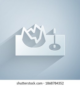 Paper cut Bicycle on street ramp icon isolated on grey background. Skate park. Extreme sport. Sport equipment. Paper art style. Vector