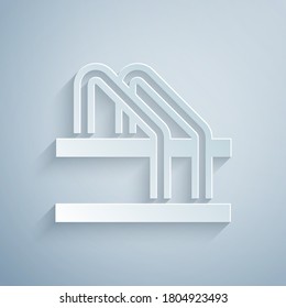 Paper cut Bicycle parking icon isolated on grey background. Paper art style. Vector.