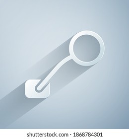 Paper cut Bicycle rear view mirror icon isolated on grey background. Paper art style. Vector