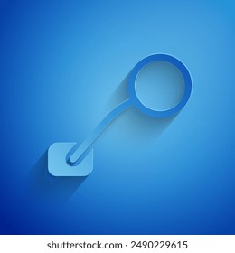 Paper cut Bicycle rear view mirror icon isolated on blue background. Paper art style. Vector