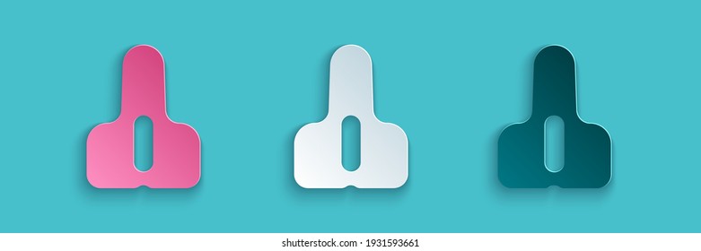 Paper cut Bicycle seat icon isolated on blue background. Bicycle saddle. Paper art style. Vector
