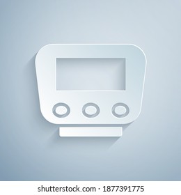 Paper cut Bicycle speedometer icon isolated on grey background. Paper art style. Vector.