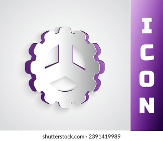 Paper cut Bicycle sprocket crank icon isolated on grey background. Paper art style. Vector