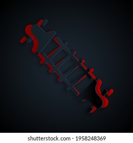 Paper cut Bicycle suspension icon isolated on black background. Paper art style. Vector