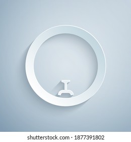 Paper cut Bicycle wheel icon isolated on grey background. Bike race. Wheel tire air. Sport equipment. Paper art style. Vector.