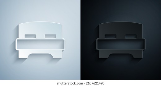 Paper cut Big bed for two or one person icon isolated on grey and black background. Paper art style. Vector