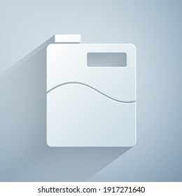 Paper cut Big bottle with clean water icon isolated on grey background. Plastic container for the cooler. Paper art style. Vector