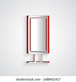 Paper cut Big full length mirror for bedroom, shops, backstage icon isolated on grey background. Paper art style. Vector Illustration