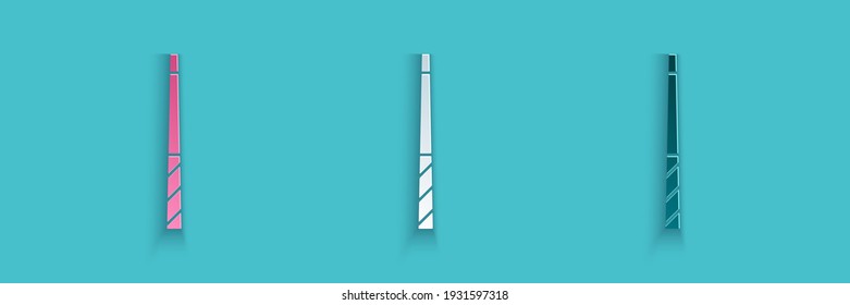 Paper cut Billiard cue icon isolated on blue background. Paper art style. Vector