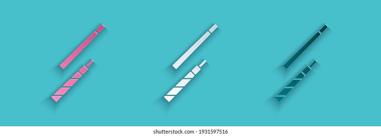 Paper cut Billiard cue icon isolated on blue background. Paper art style. Vector