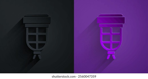 Paper cut Billiard pocket icon isolated on black on purple background. Billiard hole. Paper art style. Vector