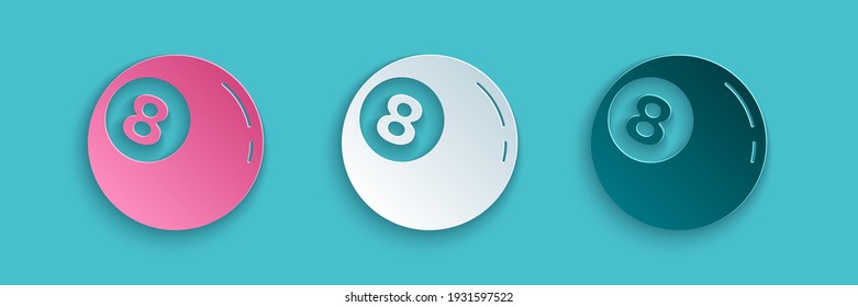 Billard Billard Billard Billard Snookerball mit Nummer 8 Symbol einzeln auf blauem Hintergrund. Kunststil aus Papier. Vektorgrafik