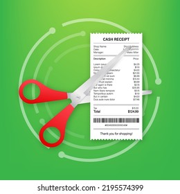 Paper cut. Bills cutting with scissors. Vector stock illustration.