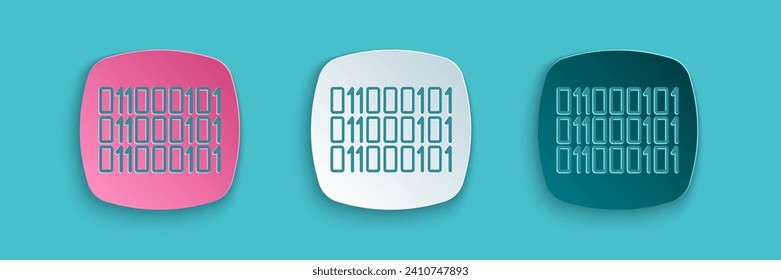 Paper cut Binary code icon isolated on blue background. Paper art style. Vector