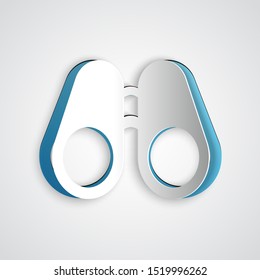 Paper cut Binoculars icon isolated on grey background. Find software sign. Spy equipment symbol. Paper art style. Vector Illustration