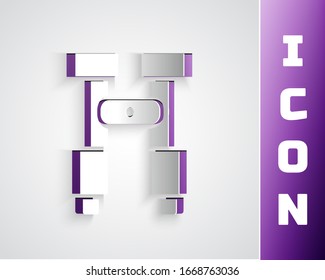 Paper cut Binoculars icon isolated on grey background. Find software sign. Spy equipment symbol. Paper art style. Vector Illustration