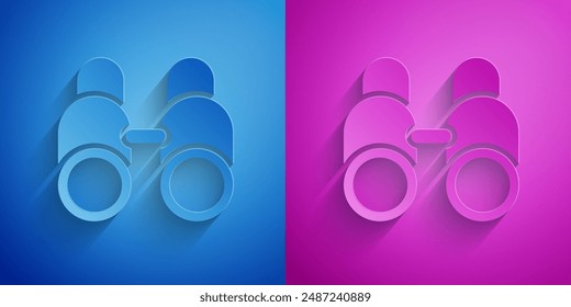 Paper cut Binoculars icon isolated on blue and purple background. Find software sign. Spy equipment symbol. Paper art style. Vector
