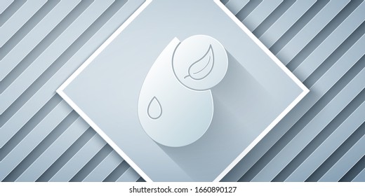 Paper cut Bio fuel icon isolated on grey background. Eco bio. Green environment and recycle. Paper art style. Vector Illustration