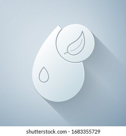 Paper cut Bio fuel icon isolated on grey background. Eco bio. Green environment and recycle. Paper art style. Vector Illustration
