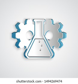 Paper cut Bioengineering icon isolated on grey background. Element of genetics and bioengineering icon. Biology, molecule, chemical icon. Paper art style. Vector Illustration