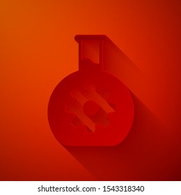 Paper cut Bioengineering icon isolated on red background. Element of genetics and bioengineering icon. Biology, molecule, chemical icon. Paper art style. Vector Illustration