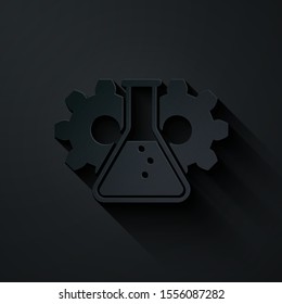 Paper cut Bioengineering icon isolated on black background. Element of genetics and bioengineering icon. Biology, molecule, chemical icon. Paper art style. Vector Illustration