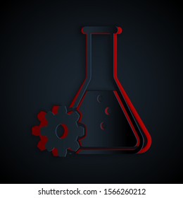 Paper cut Bioengineering icon isolated on black background. Element of genetics and bioengineering icon. Biology, molecule, chemical icon. Paper art style. Vector Illustration