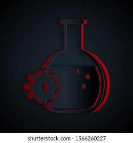 Paper cut Bioengineering icon isolated on black background. Element of genetics and bioengineering icon. Biology, molecule, chemical icon. Paper art style. Vector Illustration