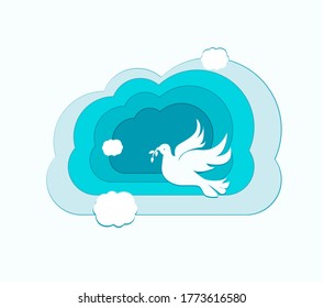 paper cut bird in the clouds