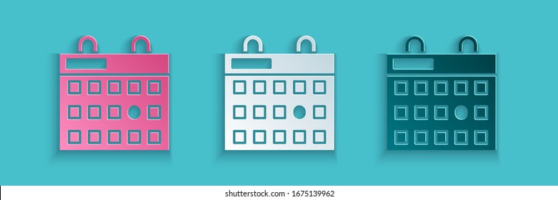 Paper cut Birthday calendar icon isolated on blue background. Paper art style. Vector Illustration