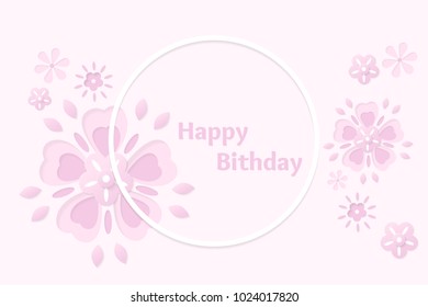 Paper cut birthday card with flowers. Vector illustration