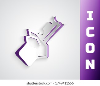 Paper cut Bitten chocolate bar icon isolated on grey background. Paper art style. Vector