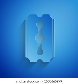 Paper cut Blade razor icon isolated on blue background. Paper art style. Vector Illustration