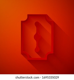 Icono de cuchilla cortada de papel aislado en fondo rojo. Estilo de arte de papel. Ilustración vectorial