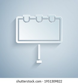 Paper cut Blank big billboard with lights icon isolated on grey background. Paper art style. Vector