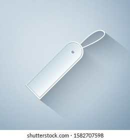 Paper cut Blank label template price tag icon isolated on grey background. Empty shopping discounts sticker. Template discount banner. Paper art style. Vector Illustration
