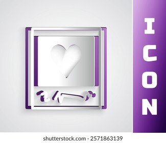 Paper cut Blanks photo frames and hearts icon isolated on grey background. Valentines Day symbol. Paper art style. Vector