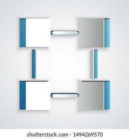 Paper cut Blockchain technology icon isolated on grey background. Cryptocurrency data. Abstract geometric block chain network technology business. Paper art style. Vector Illustration