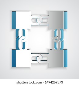Paper cut Blockchain technology icon isolated on grey background. Cryptocurrency data. Abstract geometric block chain network technology business. Paper art style. Vector Illustration