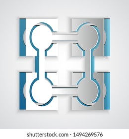Paper cut Blockchain technology icon isolated on grey background. Cryptocurrency data. Abstract geometric block chain network technology business. Paper art style. Vector Illustration