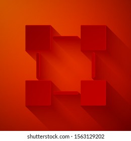 Paper cut Blockchain technology icon isolated on red background. Cryptocurrency data. Abstract geometric block chain network technology business. Paper art style. Vector Illustration