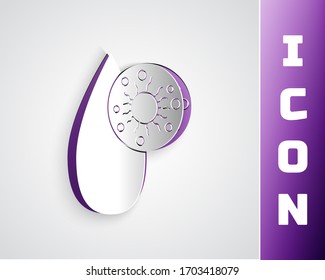Papierschnitt Bluttest und Virus-Molekül Coronavirus Symbol einzeln auf grauem Hintergrund. Coronavirus, COVID-19. 2019-nCoV Kunststil aus Papier. Vektorillustration-Illustration