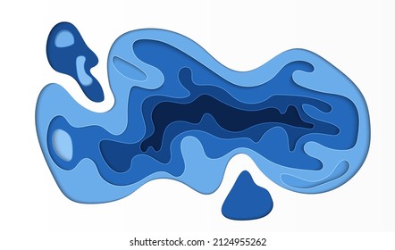 El papel cortó el fondo azul del lago. Diseño de vectores de paisaje acuático.