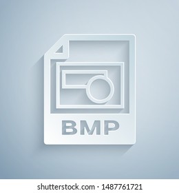 Paper cut BMP file document. Download bmp button icon isolated on grey background. BMP file symbol. Paper art style. Vector Illustration