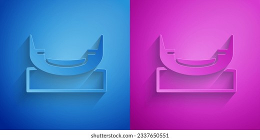 Paper cut Boat swing icon isolated on blue and purple background. Childrens entertainment playground. Attraction riding ship, swinging boat. Amusement park. Paper art style. Vector