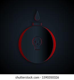 Paper cut Bomb ready to explode icon isolated on black background. Paper art style. Vector Illustration