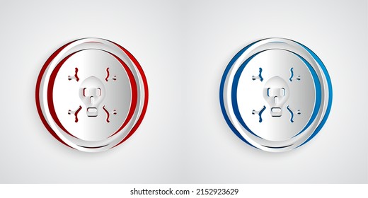 Paper cut Bones and skull as a sign of toxicity warning icon isolated on grey background. Paper art style. Vector